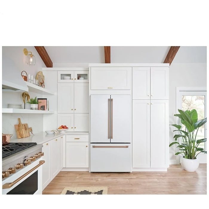 Cafe CWE23SP4MW2 French Door Refrigerator, 36 inch Width, ENERGY STAR Certified, 23.1 cu. ft. Capacity, Counter Depth, Water Dispenser (Interior), Ice Dispenser (Freezer Located), Matte White colour TwinChill Evaporators,FrostGuard