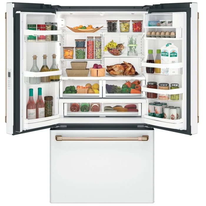 Cafe CWE23SP4MW2 French Door Refrigerator, 36 inch Width, ENERGY STAR Certified, 23.1 cu. ft. Capacity, Counter Depth, Water Dispenser (Interior), Ice Dispenser (Freezer Located), Matte White colour TwinChill Evaporators,FrostGuard