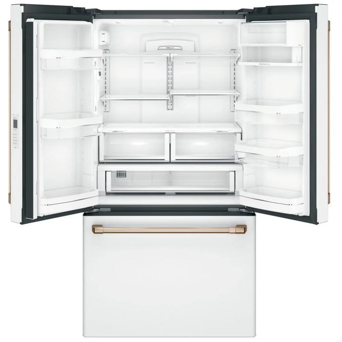 Cafe CWE23SP4MW2 French Door Refrigerator, 36 inch Width, ENERGY STAR Certified, 23.1 cu. ft. Capacity, Counter Depth, Water Dispenser (Interior), Ice Dispenser (Freezer Located), Matte White colour TwinChill Evaporators,FrostGuard