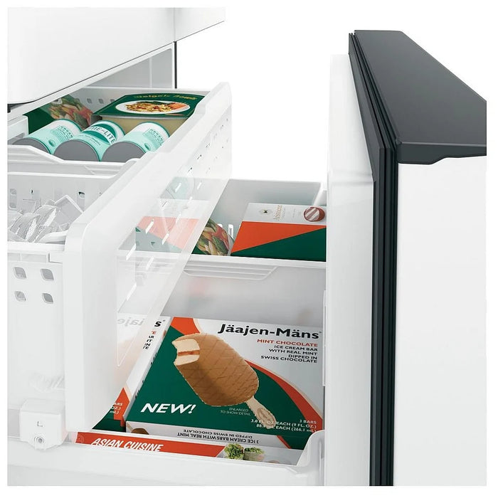 Cafe CWE23SP4MW2 French Door Refrigerator, 36 inch Width, ENERGY STAR Certified, 23.1 cu. ft. Capacity, Counter Depth, Water Dispenser (Interior), Ice Dispenser (Freezer Located), Matte White colour TwinChill Evaporators,FrostGuard