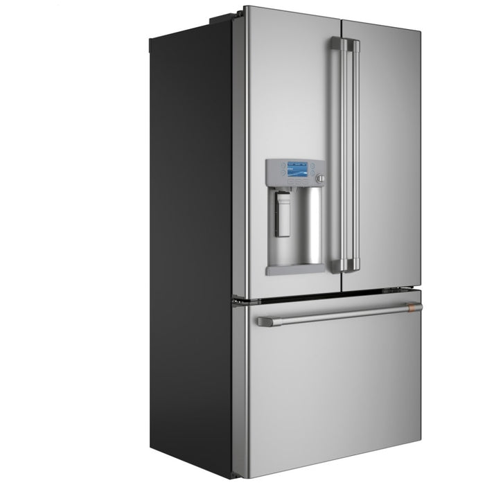 Cafe CYE22TP2MS1 French Door Refrigerator, 36 inch Width, ENERGY STAR Certified, 22.2 cu. ft. Capacity, Counter Depth, Water Dispenser (Exterior), Ice Dispenser (Thru Door), Stainless Steel colour ,Hot Water Dispenser,PreciseFill Setting