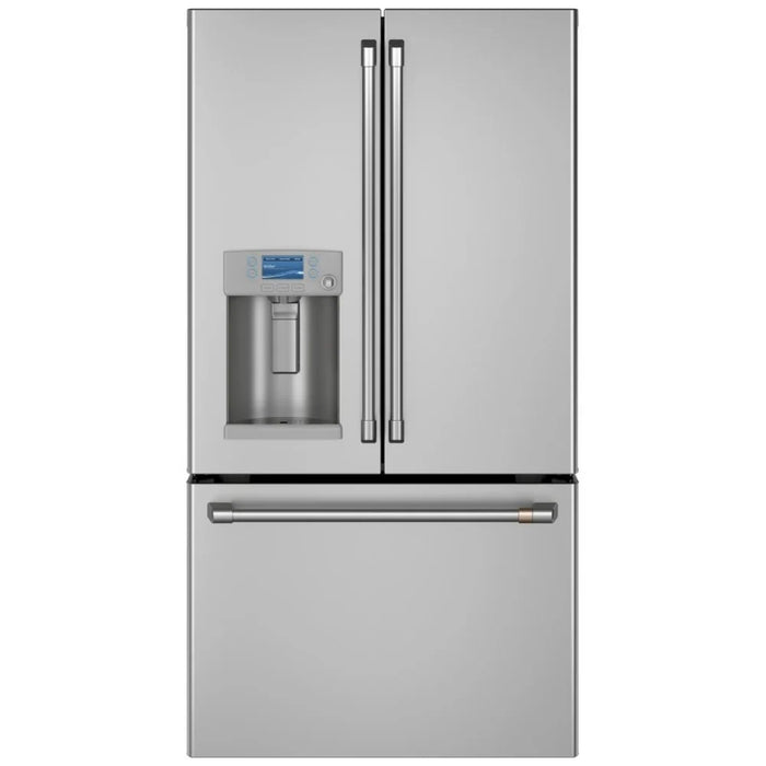 Cafe CYE22TP2MS1 French Door Refrigerator, 36 inch Width, ENERGY STAR Certified, 22.2 cu. ft. Capacity, Counter Depth, Water Dispenser (Exterior), Ice Dispenser (Thru Door), Stainless Steel colour ,Hot Water Dispenser,PreciseFill Setting