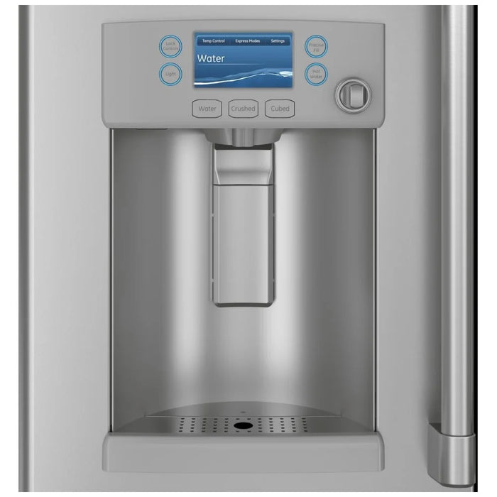 Cafe CYE22TP2MS1 French Door Refrigerator, 36 inch Width, ENERGY STAR Certified, 22.2 cu. ft. Capacity, Counter Depth, Water Dispenser (Exterior), Ice Dispenser (Thru Door), Stainless Steel colour ,Hot Water Dispenser,PreciseFill Setting