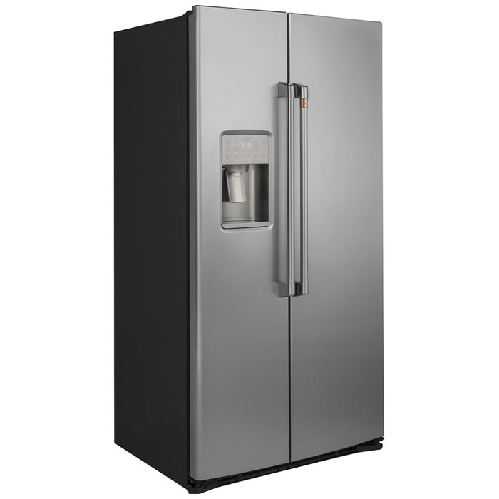 Cafe CZS22MP2NS1 Side by Side Refrigerator, 36 inch Width, Counter Depth, Ice Dispenser (Thru Door), Water Dispenser (Exterior), 21.9 cu. ft. Capacity, Stainless Steel colour FrostGuard, Quick Space Shelves