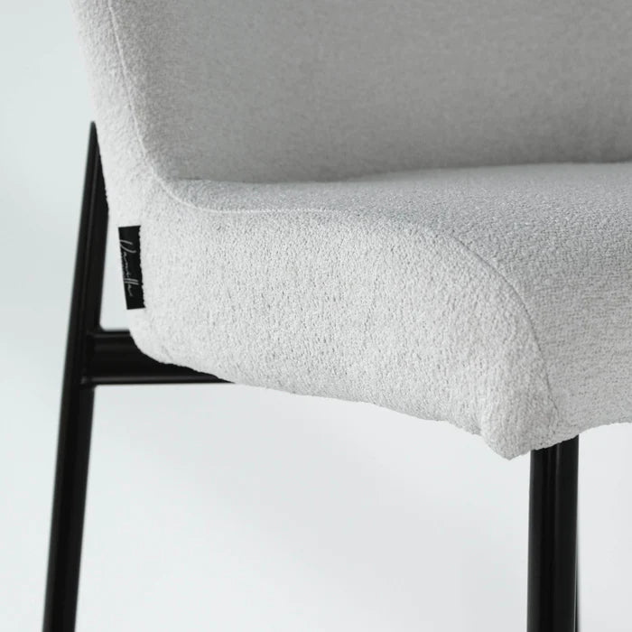 Ashby White Boucle Stool - DC105B: White boucle upholstered modern stool with a sleek design.