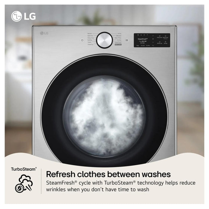 LG DLEX5800V Electric Dryer, 7.4 cu. ft. Dryer Capacity, 26 Dry Cycles, Steam Clean, 5 Temperature Settings, Vented, Stackable, Wifi Enabled, Graphite Steel colour