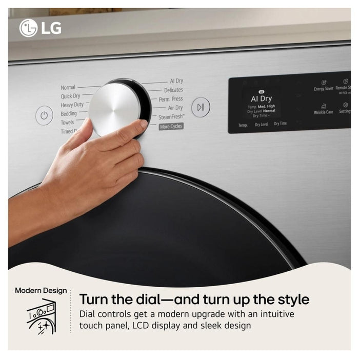LG DLEX5800V Electric Dryer, 7.4 cu. ft. Dryer Capacity, 26 Dry Cycles, Steam Clean, 5 Temperature Settings, Vented, Stackable, Wifi Enabled, Graphite Steel colour