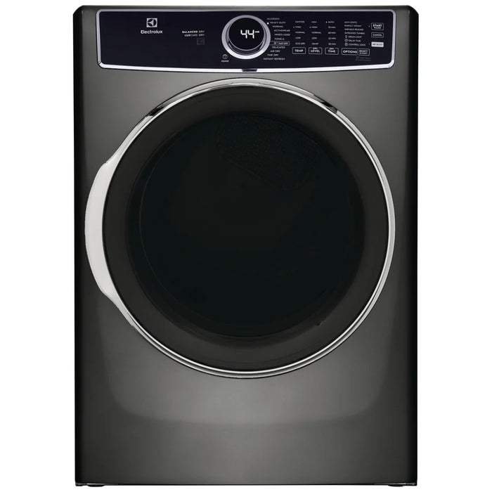 Electrolux Electric Dryer ELFE763CAT - Front view of modern white electric dryer with digital display.