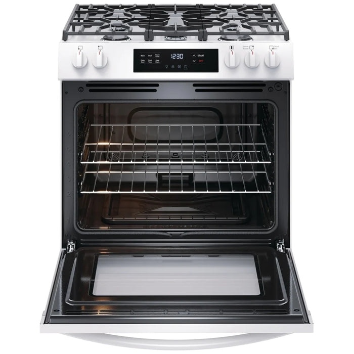 Frigidaire FCFG3062AW Gas Range, 30 inch Exterior Width, Self Clean, 5 Burners, 5.0 cu. ft. Capacity, Storage Drawer, 1 Ovens, White colour
