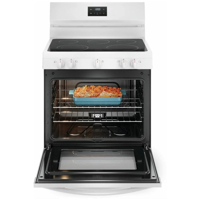 Frigidaire FCRE305CBW Electric Range, 30 inch Exterior Width, 5 Burners, 5.3 cu. ft. Capacity, Storage Drawer