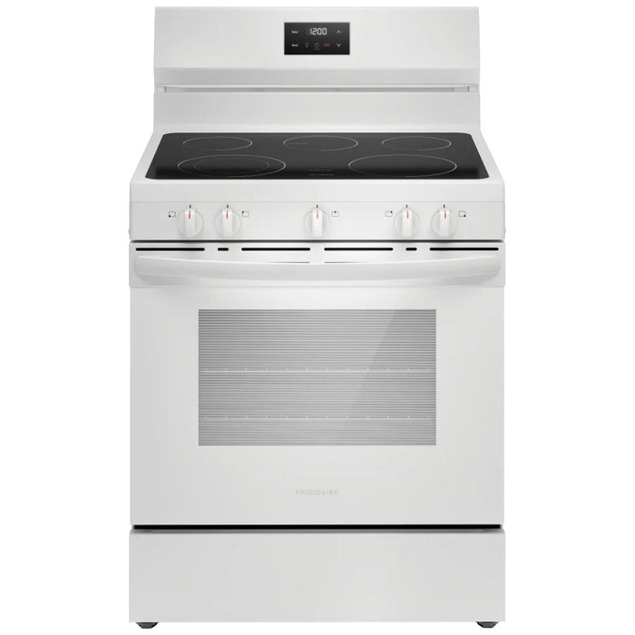 Frigidaire FCRE305CBW Electric Range, 30 inch Exterior Width, 5 Burners, 5.3 cu. ft. Capacity, Storage Drawer