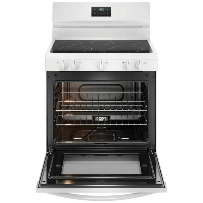 Frigidaire FCRE305CBW Electric Range, 30 inch Exterior Width, 5 Burners, 5.3 cu. ft. Capacity, Storage Drawer