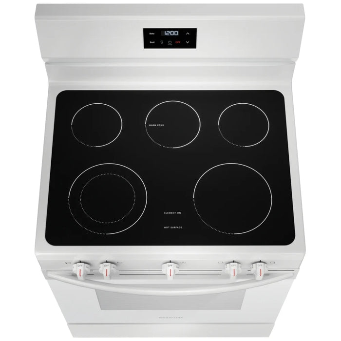 Frigidaire FCRE305CBW Electric Range, 30 inch Exterior Width, 5 Burners, 5.3 cu. ft. Capacity, Storage Drawer