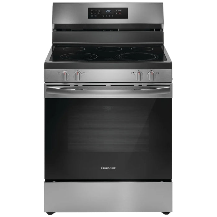 Frigidaire FCRE308CAS Electric Range, 30 inch Exterior Width, Self Clean, Convection, 5 Burners, 5.3 cu. ft. Capacity, Storage Drawer, Air Fry,