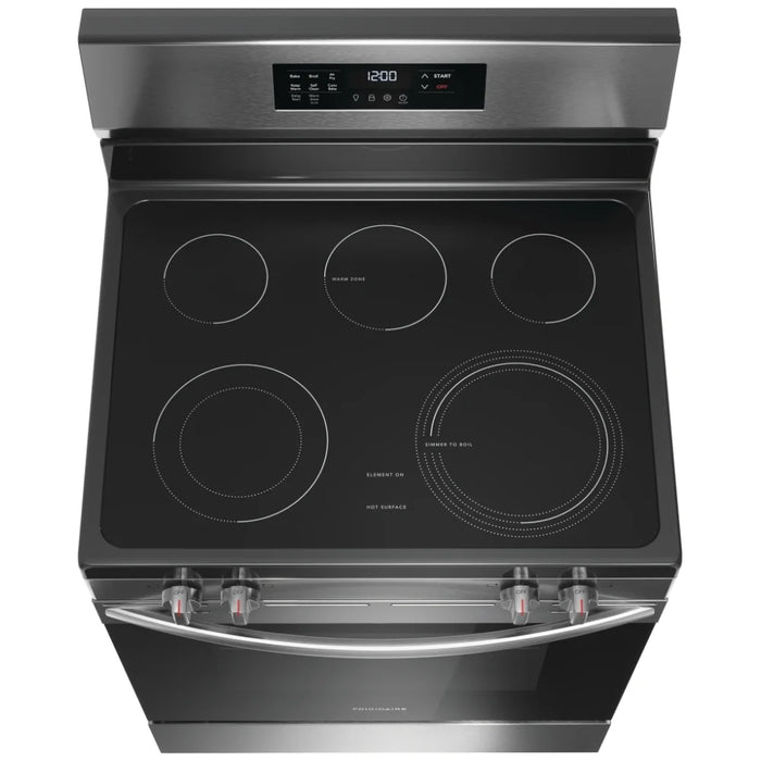 Frigidaire FCRE308CAS Electric Range, 30 inch Exterior Width, Self Clean, Convection, 5 Burners, 5.3 cu. ft. Capacity, Storage Drawer, Air Fry,