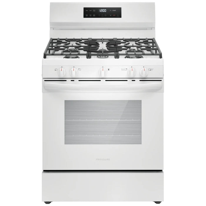 Frigidaire FCRG3062AW Gas Range, 30 inch Exterior Width, Self Clean, 5 Burners, 5.1 cu. ft. Capacity, 1 Ovens, White 