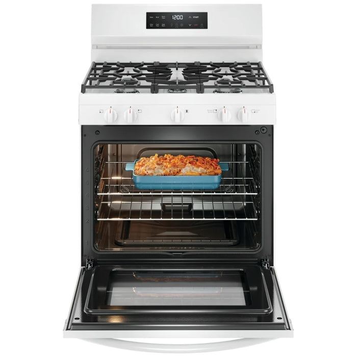 Frigidaire FCRG3062AW Gas Range, 30 inch Exterior Width, Self Clean, 5 Burners, 5.1 cu. ft. Capacity, 1 Ovens, White 