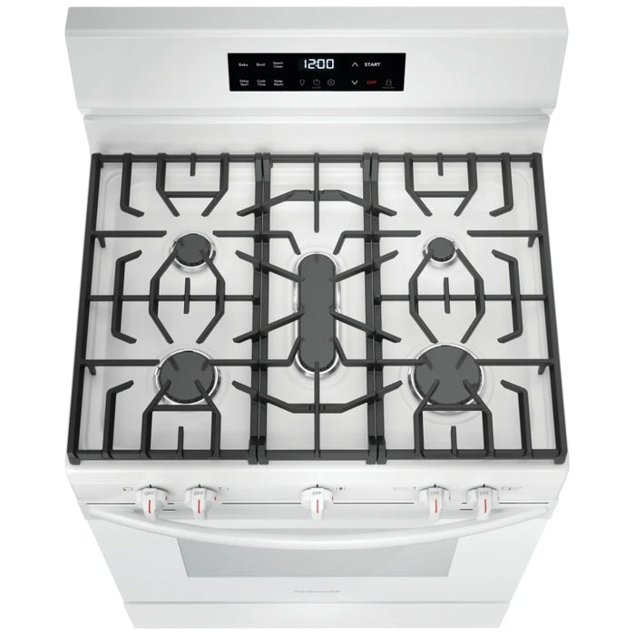 Frigidaire FCRG3062AW Gas Range, 30 inch Exterior Width, Self Clean, 5 Burners, 5.1 cu. ft. Capacity, 1 Ovens, White 
