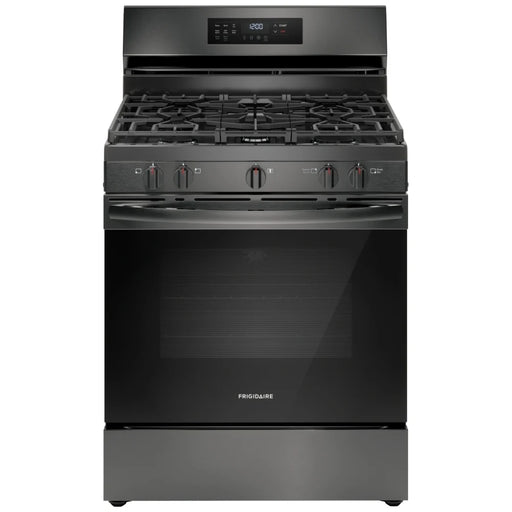 Frigidaire FCRG3083AD Gas Range, 30 inch Exterior Width, Self Clean, Convection, 5 Burners, 5.1 cu. ft. Capacity, Storage Drawer, Air Fry, 1 Ovens, Black Stainless Steel colour
