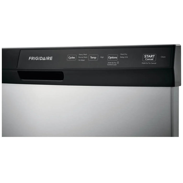 Image of Frigidaire FFCD2413US 24-inch Dishwasher with 60 dB Decibel Level, Full Console, 3 Wash Cycles, and 14 Place Settings Capacity.