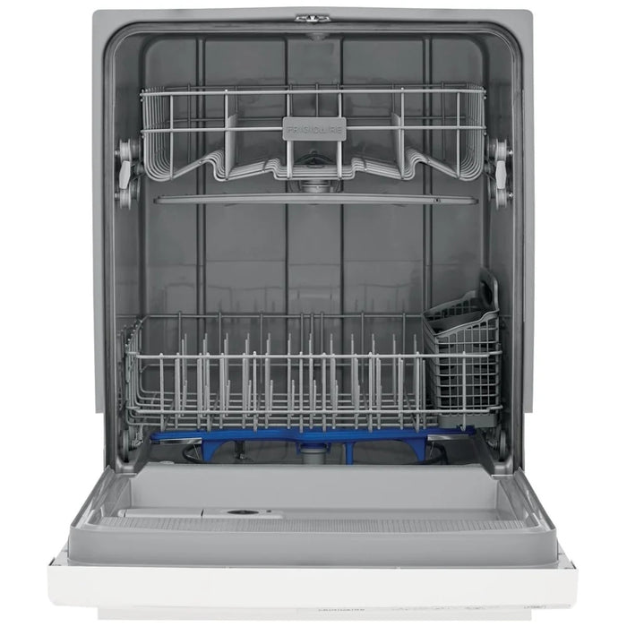 Frigidaire FFCD2413UW White Dishwasher, 24 inches Width, 60 dB Decibel Level, Full Console, 3 Wash Cycles, 14 Place Settings, Hard Food Disposal.