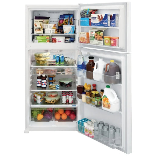 Frigidaire FFTR2045VW Top Freezer Refrigerator, 30 inches W, 19.6 cu. ft. Capacity - White refrigerator with spacious storage and top-mounted freezer.