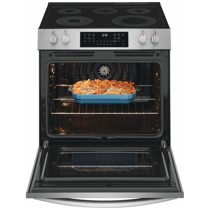 Frigidaire Gallery GCFE305CBF Electric Range, 5.3 cu. ft. Capacity, 30 inch Exterior Width, Convection, 5 Burners, Storage Drawer, Air Fry, Steam Clean