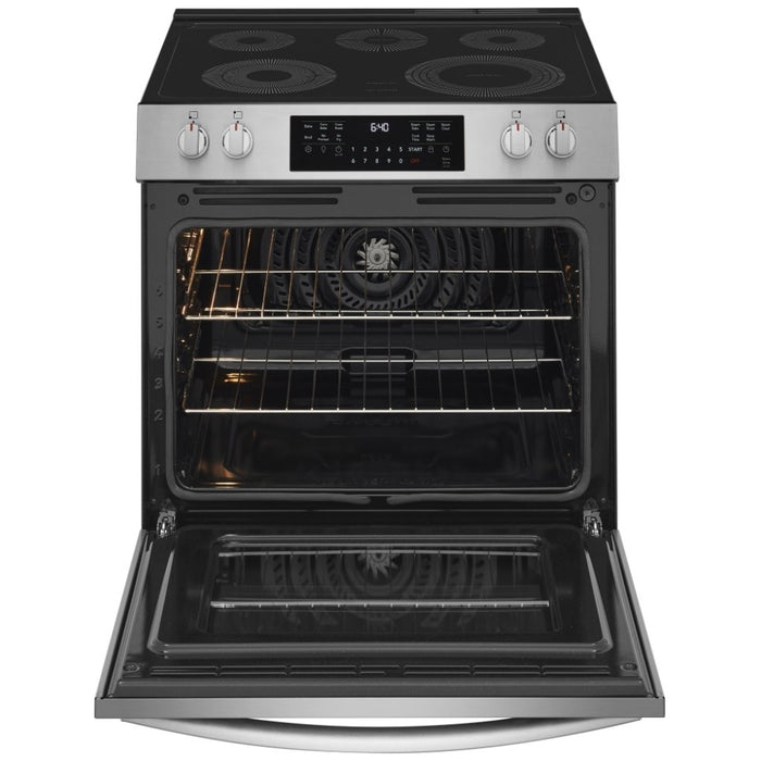 Frigidaire Gallery GCFE305CBF Electric Range, 5.3 cu. ft. Capacity, 30 inch Exterior Width, Convection, 5 Burners, Storage Drawer, Air Fry, Steam Clean