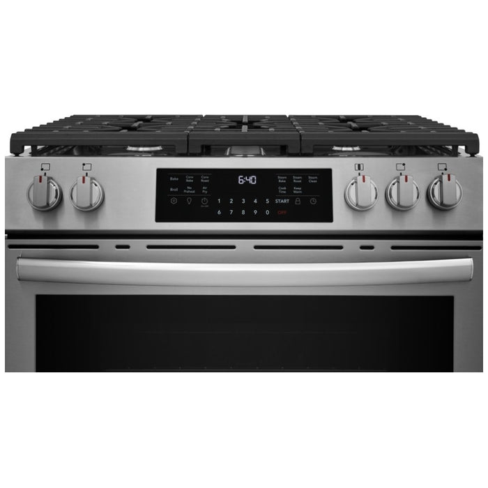 Frigidaire Gallery GCFG3059BF Gas Range, 6 cu. ft. Capacity, 30 inch Exterior Width, Steam Clean, Convection, 5 Burners