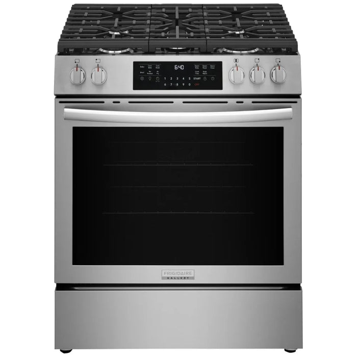 Frigidaire Gallery GCFG3059BF Gas Range, 6 cu. ft. Capacity, 30 inch Exterior Width, Steam Clean, Convection, 5 Burners