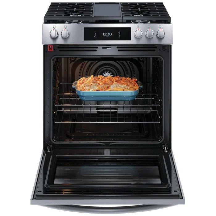 Frigidaire Gallery GCFG3060BF Gas Range, 30 inch Exterior Width, Self Clean, Convection, 5 Burners, 6.0 cu. ft. Capacity