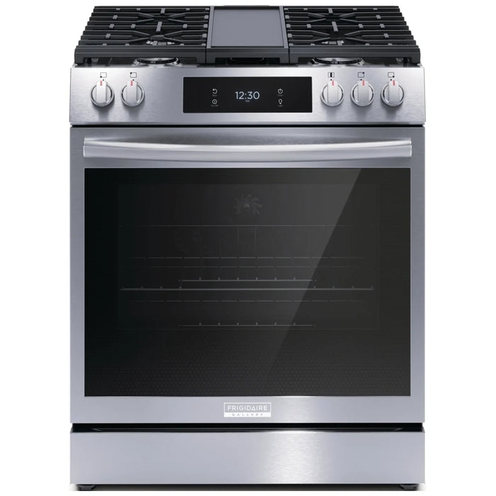 Frigidaire Gallery GCFG3060BF Gas Range, 30 inch Exterior Width, Self Clean, Convection, 5 Burners, 6.0 cu. ft. Capacity