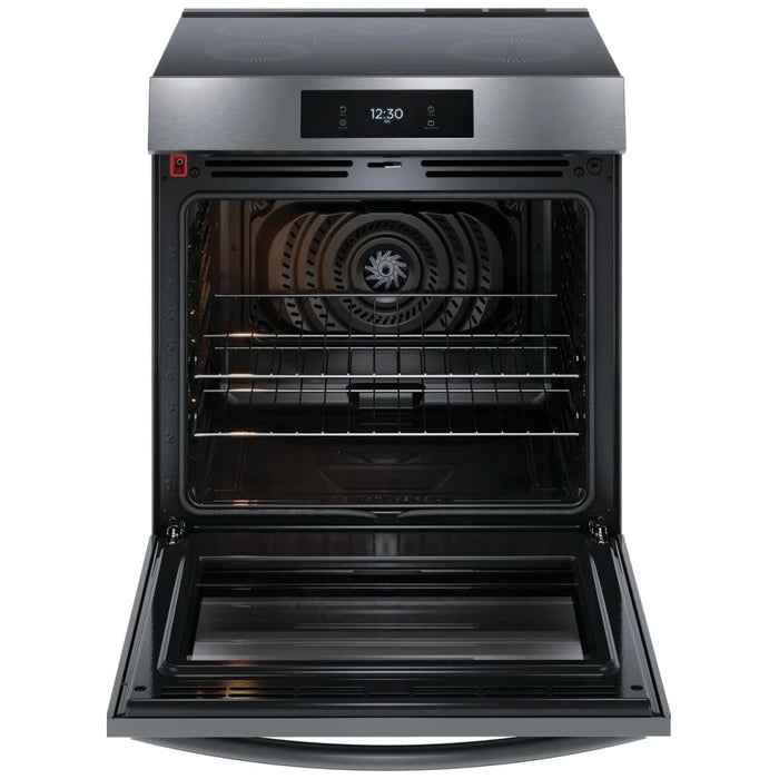 Frigidaire Gallery GCFI306CBD Induction Range, 30 inch Exterior Width, Self Clean, Convection, 5 Burners, 6.2 cu. ft. Capacity, Storage Drawer, Air Fry, 1 Ovens, Black Stainless Steel colour Steam Cooking, Air Sous Vide, Temperature Probe