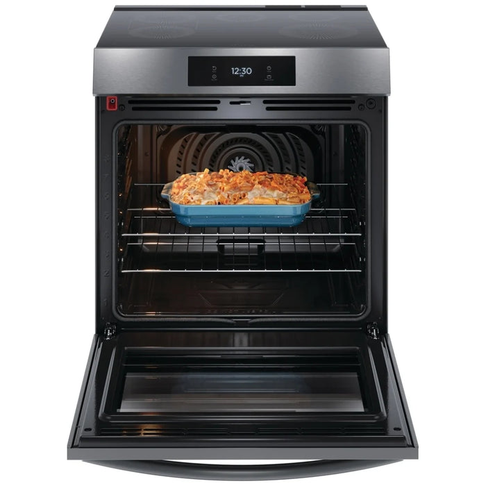 Frigidaire Gallery GCFI306CBD Induction Range, 30 inch Exterior Width, Self Clean, Convection, 5 Burners, 6.2 cu. ft. Capacity, Storage Drawer, Air Fry, 1 Ovens, Black Stainless Steel colour Steam Cooking, Air Sous Vide, Temperature Probe