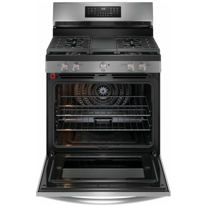 Frigidaire Gallery GCRG3060BF Gas Range, 5.1 cu. ft. Capacity, 30 inch Exterior Width, Self Clean, True Convection, 5 Burners