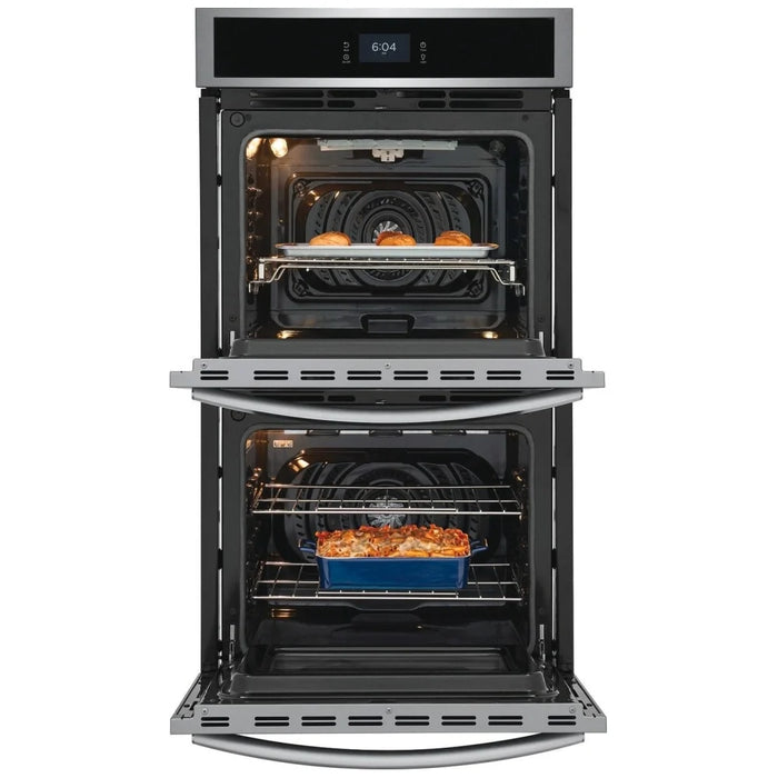 Frigidaire Gallery GCWD2767AF Double Wall Oven, 27 inch Exterior Width, Convection, Self Clean, 7.6 cu. ft. Capacity, Temperature Probe, Stainless Steel colour True European Convection, Air Fry, Steam Cooking, Telescopic Gliding Extension Rack
