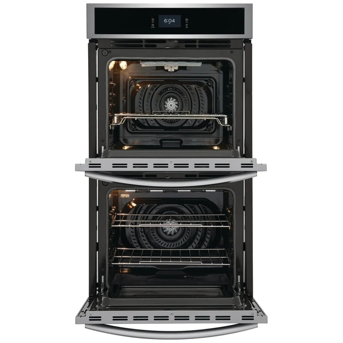 Frigidaire Gallery GCWD2767AF Double Wall Oven, 27 inch Exterior Width, Convection, Self Clean, 7.6 cu. ft. Capacity, Temperature Probe, Stainless Steel colour True European Convection, Air Fry, Steam Cooking, Telescopic Gliding Extension Rack
