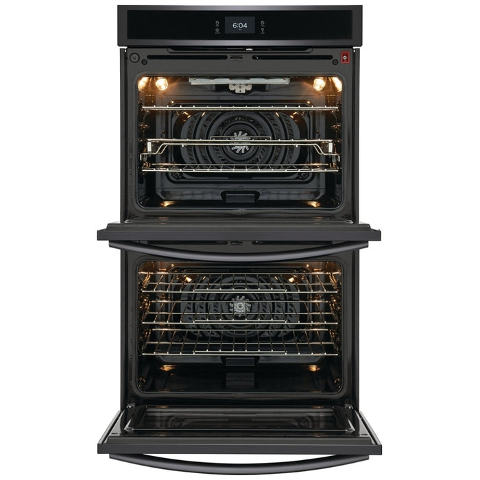 Frigidaire Gallery GCWD3067AD Double Wall Oven, 30 inch Exterior Width, Convection, Self Clean, 10.6 cu. ft. Capacity, Temperature Probe, Black Stainless Steel colour True European Convection, Air Fry, Steam Cooking, Telescopic Gliding Extension Rack
