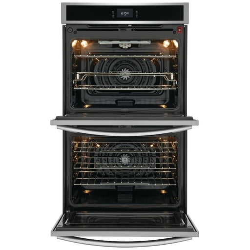 Frigidaire Gallery GCWD3067AF Double Wall Oven, 30 inch Exterior Width, Convection, Self Clean, 10.6 cu. ft. Capacity, Temperature Probe, Stainless Steel colour True European Convection, Air Fry, Steam Cooking, Telescopic Gliding Extension Rack
