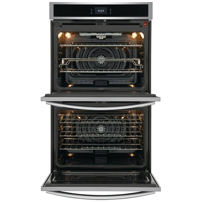 Frigidaire Gallery GCWD3067AF Double Wall Oven, 30 inch Exterior Width, Convection, Self Clean, 10.6 cu. ft. Capacity, Temperature Probe, Stainless Steel colour True European Convection, Air Fry, Steam Cooking, Telescopic Gliding Extension Rack
