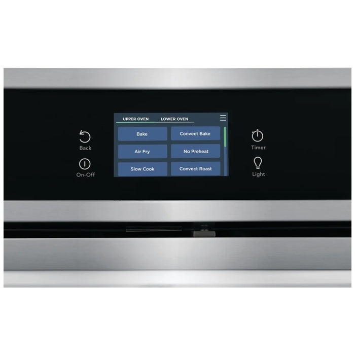 Frigidaire Gallery GCWD3067AF Double Wall Oven, 30 inch Exterior Width, Convection, Self Clean, 10.6 cu. ft. Capacity, Temperature Probe, Stainless Steel colour True European Convection, Air Fry, Steam Cooking, Telescopic Gliding Extension Rack
