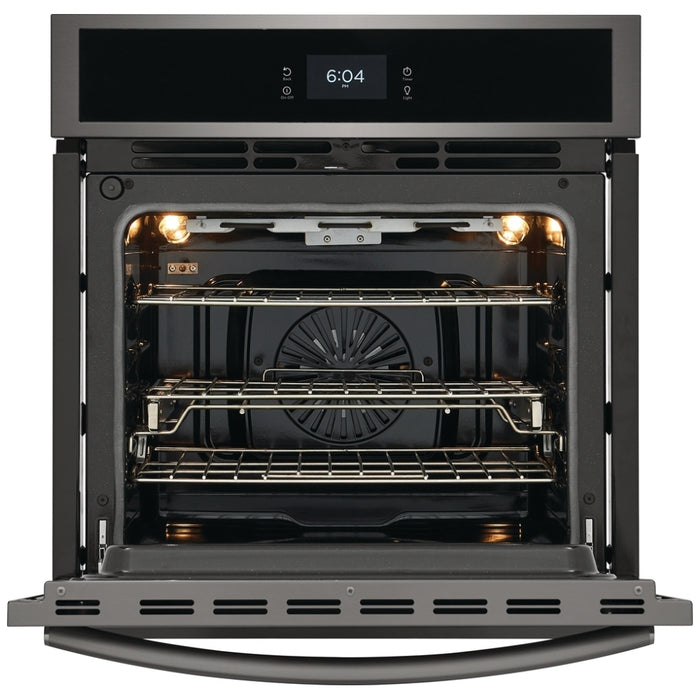 Frigidaire Gallery GCWS2767AD Single Wall Oven, 27 inch Exterior Width, Convection, Self Clean, 3.8 cu. ft. Capacity, Temperature Probe, Black Stainless Steel colour True European Convection, Air Fry
