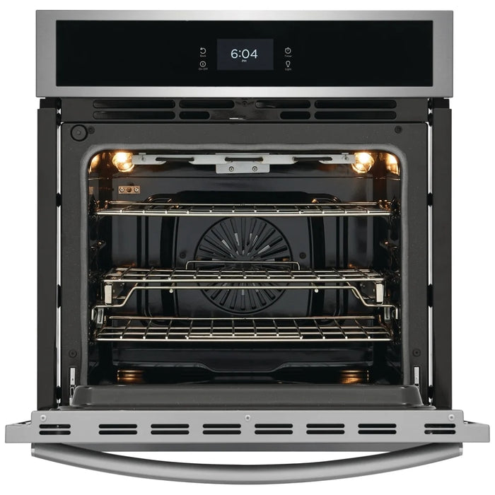 Frigidaire Gallery GCWS2767AF Single Wall Oven, 27 inch Exterior Width, Convection, Self Clean, 3.8 cu. ft. Capacity, Temperature Probe, Stainless Steel colour True European Convection,Air Fry, Steam Cooking, Telescopic Gliding Extension Rack
