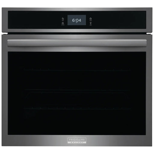 Frigidaire Gallery GCWS3067AD Single Wall Oven, 30 inch Exterior Width, Convection, Self Clean, 5.3 cu. ft. Capacity, Temperature Probe, Black Stainless Steel colour True European Convection, Air Fry, Steam Cooking, Telescopic Gliding Extension Rack
