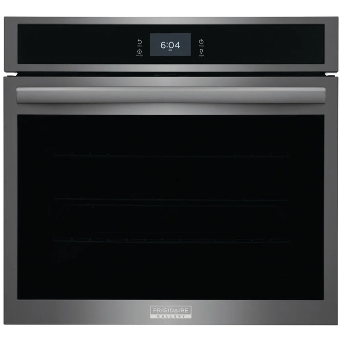 Frigidaire Gallery GCWS3067AD Single Wall Oven, 30 inch Exterior Width, Convection, Self Clean, 5.3 cu. ft. Capacity, Temperature Probe, Black Stainless Steel colour True European Convection, Air Fry, Steam Cooking, Telescopic Gliding Extension Rack
