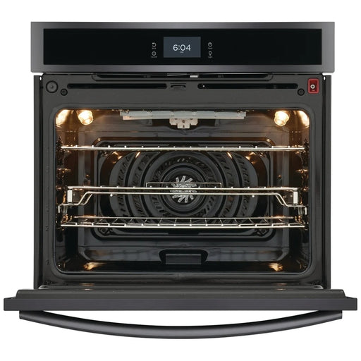 Frigidaire Gallery GCWS3067AD Single Wall Oven, 30 inch Exterior Width, Convection, Self Clean, 5.3 cu. ft. Capacity, Temperature Probe, Black Stainless Steel colour True European Convection, Air Fry, Steam Cooking, Telescopic Gliding Extension Rack
