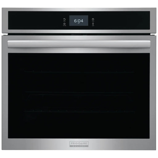 Frigidaire Gallery GCWS3067AF Single Wall Oven, 30 inch Exterior Width, Convection, Self Clean, 5.3 cu. ft. Capacity, Temperature Probe, Stainless Steel colour True European Convection, Air Fry, Steam Cooking, Telescopic Gliding Extension Rack
