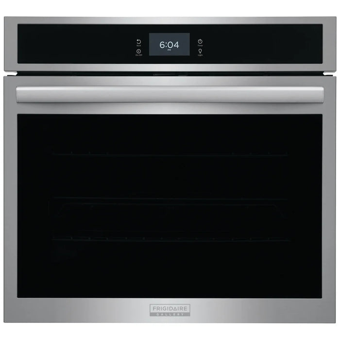 Frigidaire Gallery GCWS3067AF Single Wall Oven, 30 inch Exterior Width, Convection, Self Clean, 5.3 cu. ft. Capacity, Temperature Probe, Stainless Steel colour True European Convection, Air Fry, Steam Cooking, Telescopic Gliding Extension Rack
