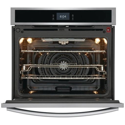 Frigidaire Gallery GCWS3067AF Single Wall Oven, 30 inch Exterior Width, Convection, Self Clean, 5.3 cu. ft. Capacity, Temperature Probe, Stainless Steel colour True European Convection, Air Fry, Steam Cooking, Telescopic Gliding Extension Rack
