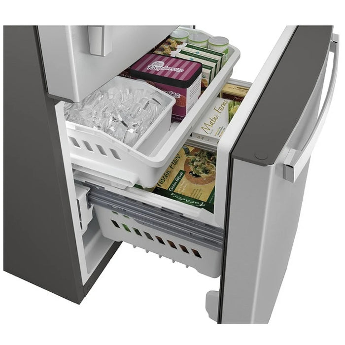 GE GDE25EYKFS Bottom Freezer Refrigerator, 33 inch Width, ENERGY STAR Certified, Ice Dispenser (Freezer Located), 24.8 cu. ft. Capacity, Fingerprint Resistant Stainless Steel colour Glass Shelves, APF technology